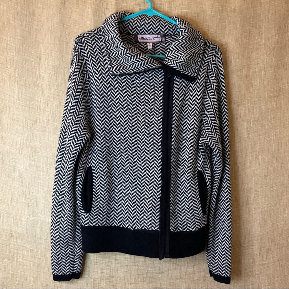 oona & maud Anthropology Zip Front Sweater women’s‎ size Large black and white